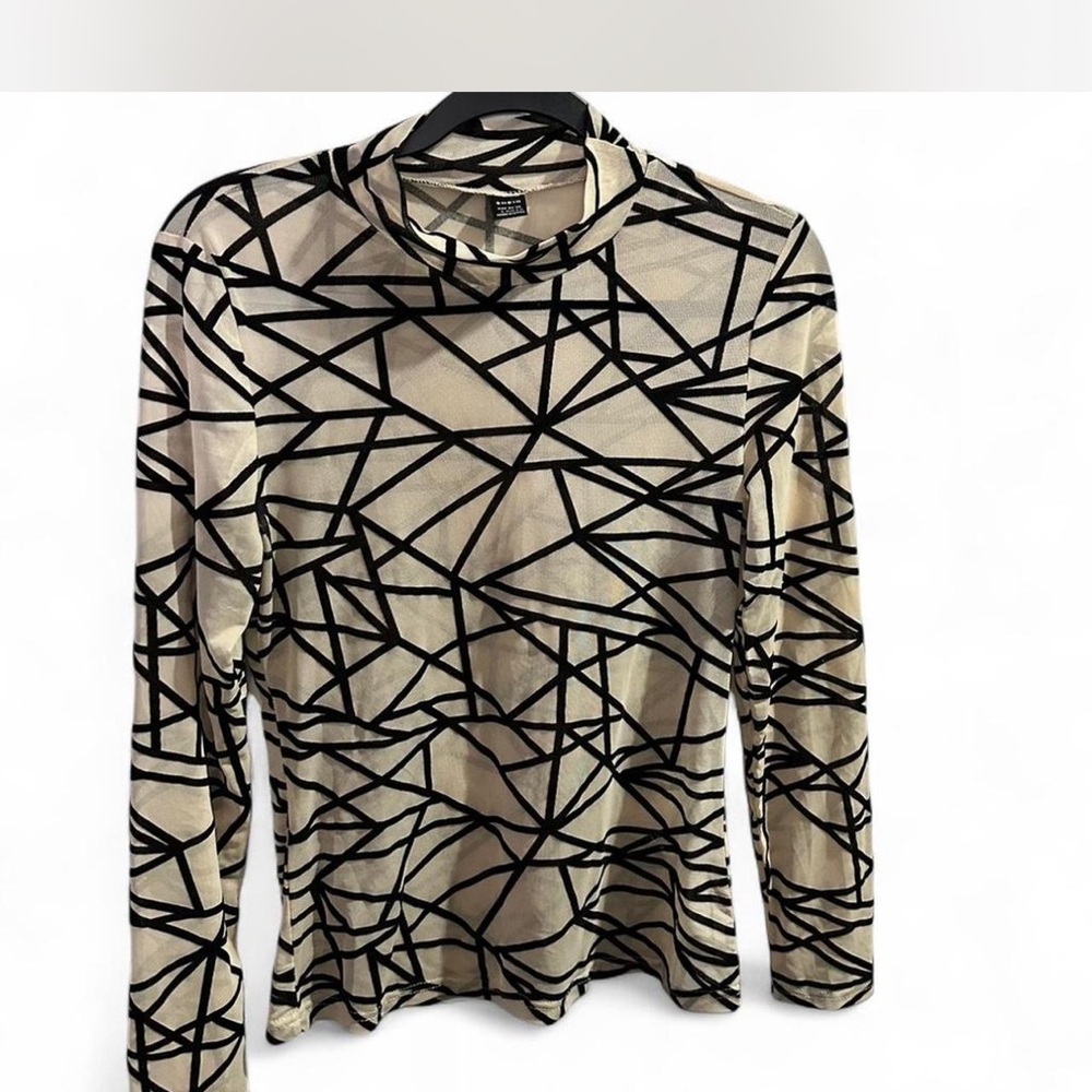 Geometric Sheer Turtleneck Top – Size Large - Picture 2 of 3